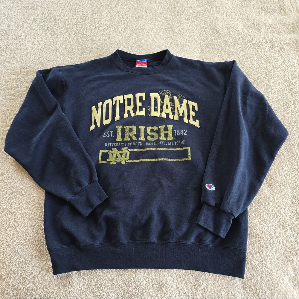 Champion Notre Dame Fighting Irish Crewneck Sweatshirt Size L Navy Blue